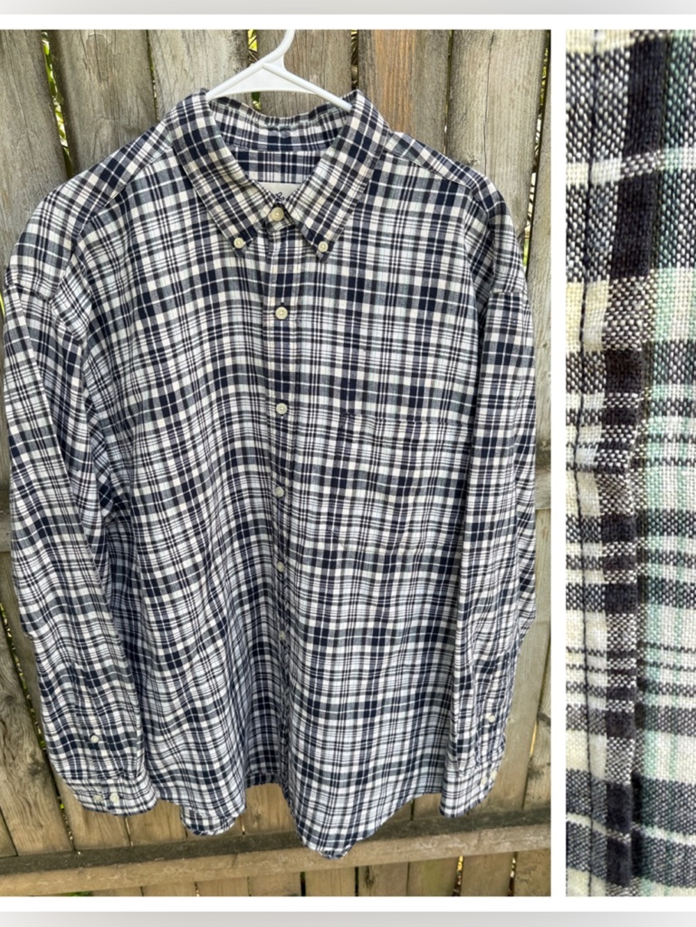 Eddie Bauer Linen Cotton Plaid long Sleeves Button Down Shirt pocket oversized L